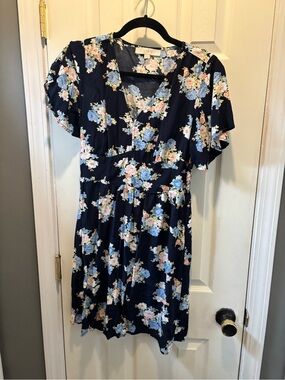 LOFT Navy Floral Mini Dress with Blue and Pink Flowers